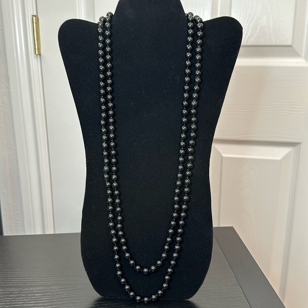 Black Hand Knotted Glass Beaded Vintage Necklace